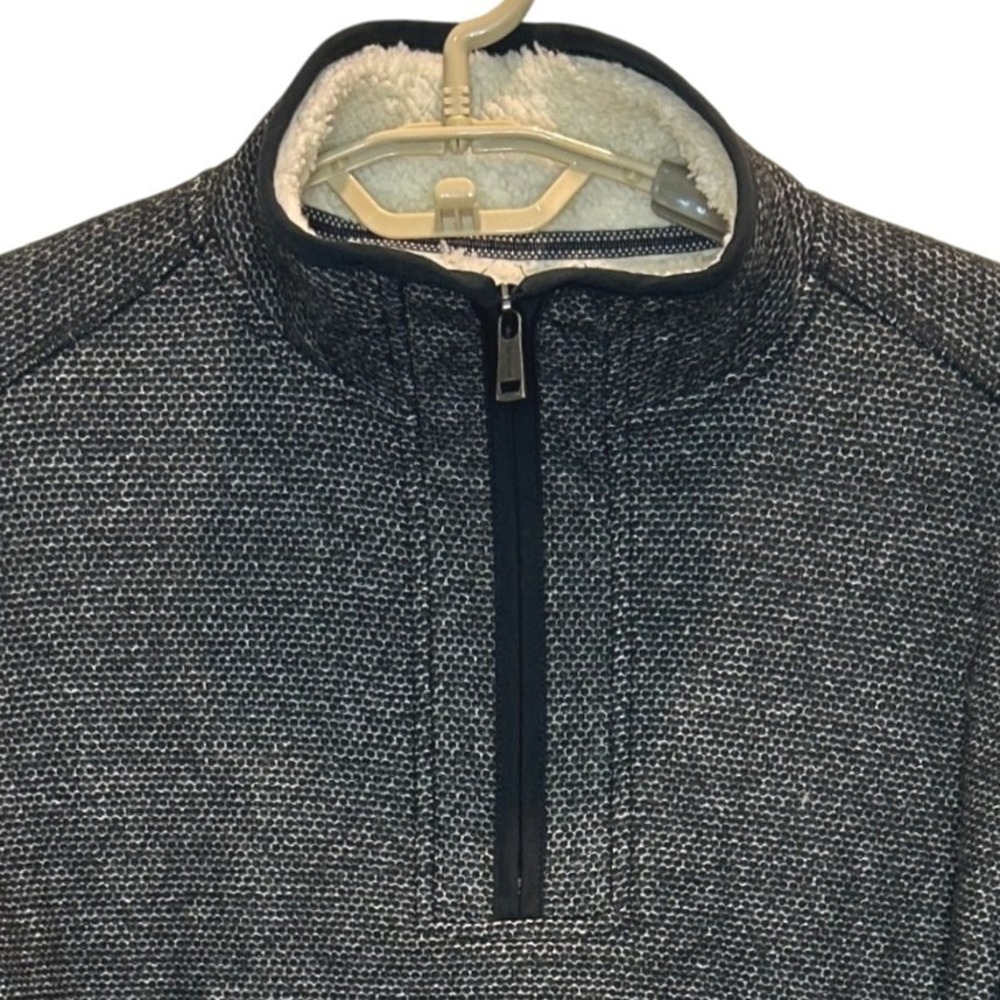Orvis Quarter Zip Pullover Size Medium Mens Gray Sherpa Lined Textured Knit